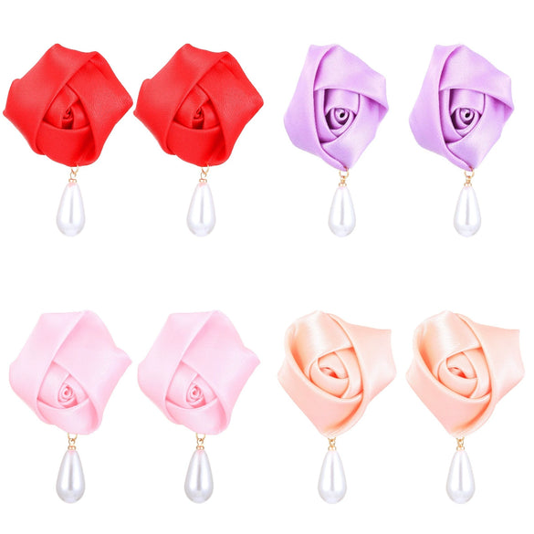 Fashion Imitation Pearl Fabric Rose Handmade Women's Earrings