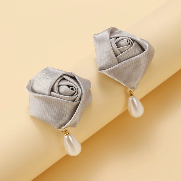 Fashion Imitation Pearl Fabric Rose Handmade Women's Earrings