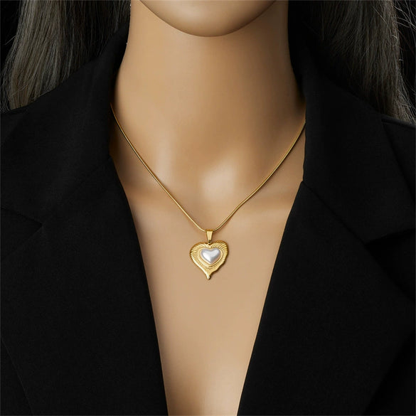 Fashion Imitation Pearl Necklace And Earrings Set For Women Stainless Steel Jewelry With Love Water Drops Bells Pattern Electroplated Snake Bone Chain