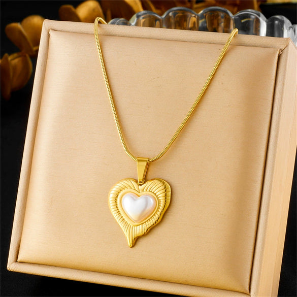 Fashion Imitation Pearl Necklace And Earrings Set For Women Stainless Steel Jewelry With Love Water Drops Bells Pattern Electroplated Snake Bone Chain
