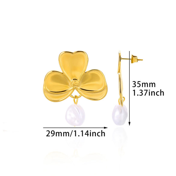 Fashion Imitation Pearl Stainless Steel 18K Gold Electroplated Women's Petal Earrings