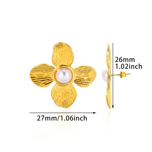 Fashion Imitation Pearl Stainless Steel 18K Gold Electroplated Women's Petal Earrings
