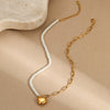 Fashion Imitation Pearl Sweet Heart Pendant Stainless Steel Necklace Plated With Gold Geometric Design