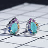 European And American New Personalized Fashion Inlaid Colorful Crystals Stud Earrings Colorful Zircon Lake Water Green Color Paraiba Pear-Shaped Stud Earrings