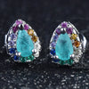 European And American New Personalized Fashion Inlaid Colorful Crystals Stud Earrings Colorful Zircon Lake Water Green Color Paraiba Pear-Shaped Stud Earrings