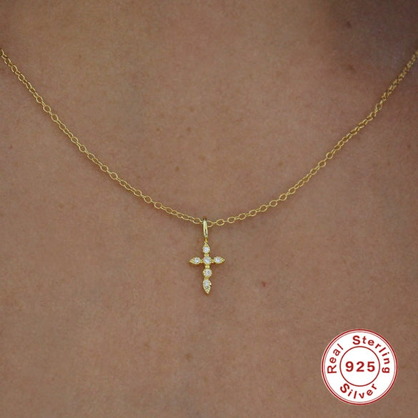 Fashion Ins Creative Mini Cross Collarbone Necklace Copper Artificial Crystal Geometric Electroplated Ochain