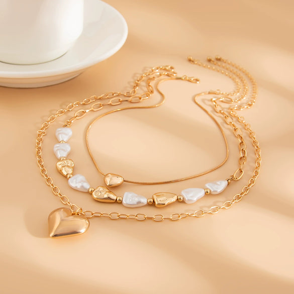 Fashion Ins Metal Love Pendant Necklace Alloy Copper Iron Imitation Pearls Cross Chain Electroplating For Women