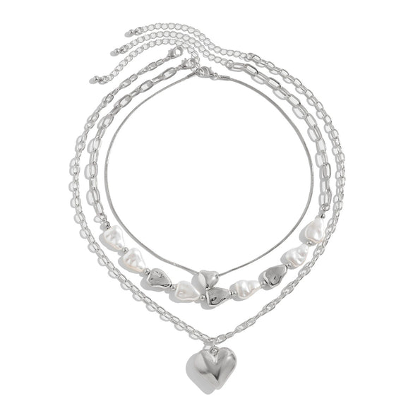 Fashion Ins Metal Love Pendant Necklace Alloy Copper Iron Imitation Pearls Cross Chain Electroplating For Women