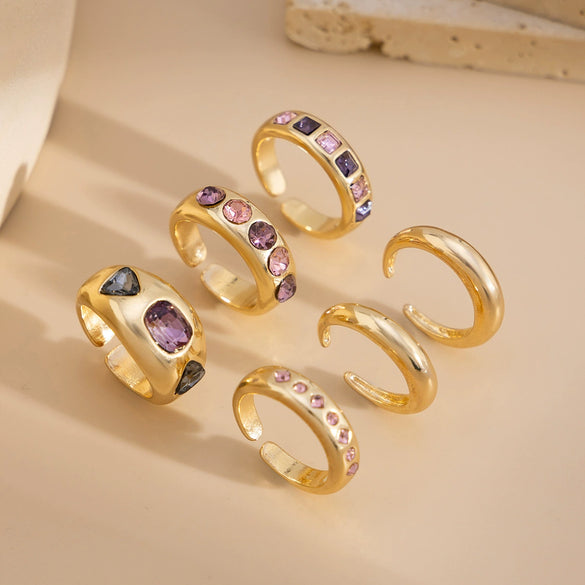 Fashion Ins Style Alloy Geometric Retro Handmade Color Gem Inlay Women's Ring