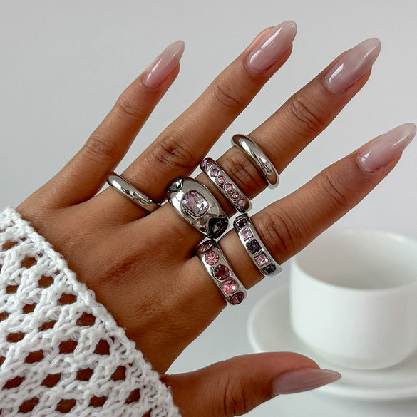 Fashion Ins Style Alloy Geometric Retro Handmade Color Gem Inlay Women's Ring