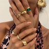 Fashion Ins Style Alloy Geometric Retro Handmade Color Gem Inlay Women's Ring