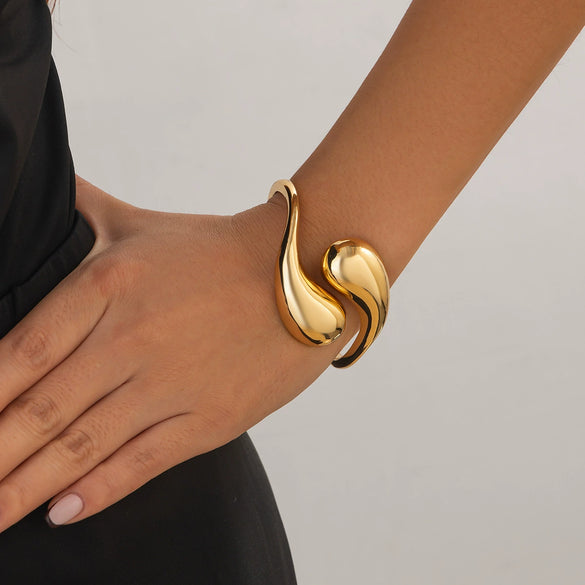 Fashion Ins Style Metallic Water Drops Open Bracelet For Women With Electroplating