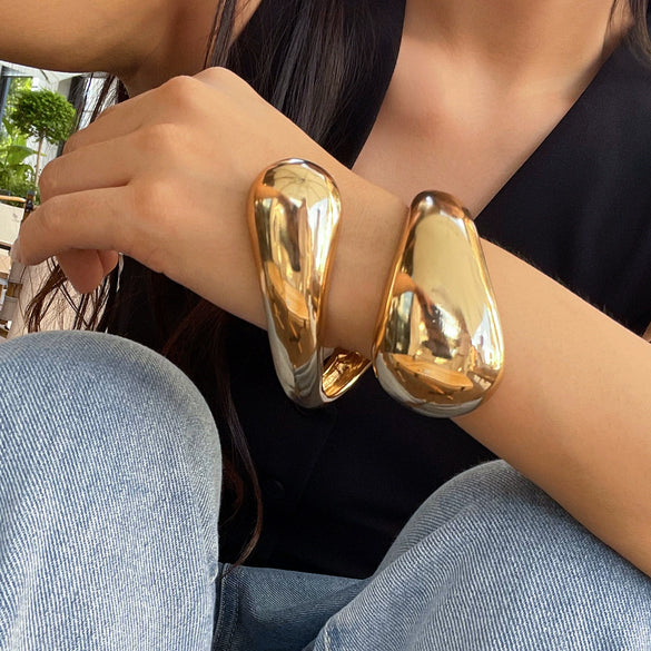 Fashion Ins Style Metallic Water Drops Open Bracelet For Women With Electroplating