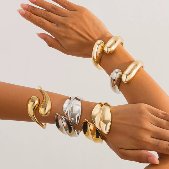 Fashion Ins Style Metallic Water Drops Open Bracelet For Women With Electroplating