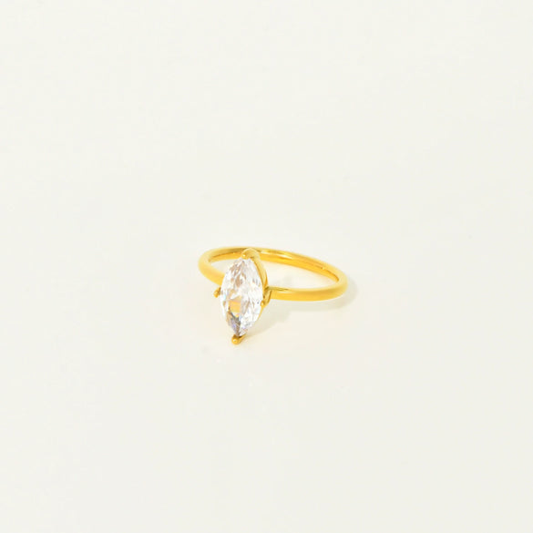 Fashion Ins Style Titanium Steel Adjustable Ring Inlaid With Water Drop Shape Zircon Geometric Design Electroplated For Women