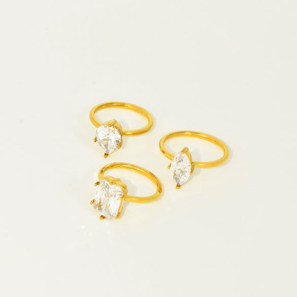 Fashion Ins Style Titanium Steel Adjustable Ring Inlaid With Water Drop Shape Zircon Geometric Design Electroplated For Women