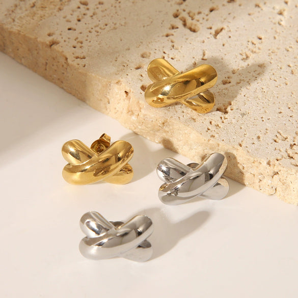 Fashion Ins Style Titanium Steel Earrings With Cross X Shaped Design Pvd Furnace Real Gold Electroplated For Women