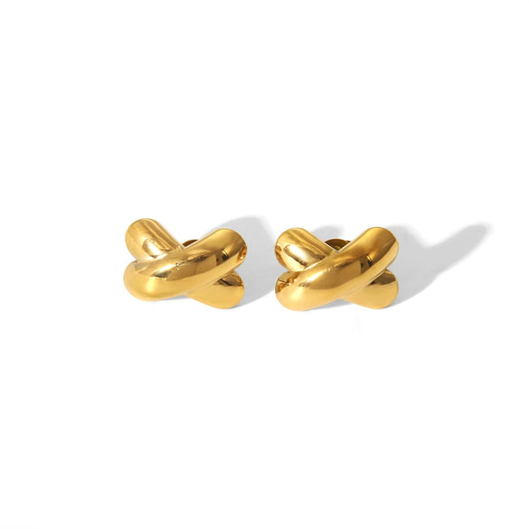 Fashion Ins Style Titanium Steel Earrings With Cross X Shaped Design Pvd Furnace Real Gold Electroplated For Women