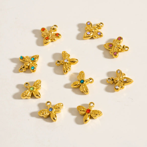 Fashion Insect Stainless Steel Jewelry Pendant With Zircon Inlay And Electroplating Treatment For Necklace And Bracelet Accessories