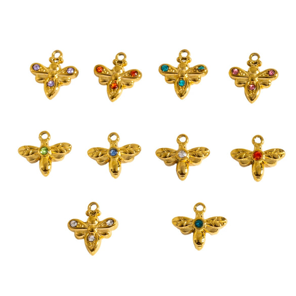 Fashion Insect Stainless Steel Jewelry Pendant With Zircon Inlay And Electroplating Treatment For Necklace And Bracelet Accessories