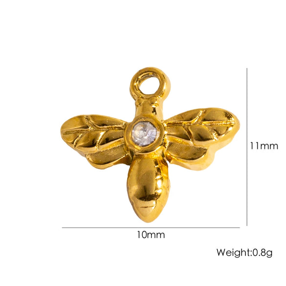 Fashion Insect Stainless Steel Jewelry Pendant With Zircon Inlay And Electroplating Treatment For Necklace And Bracelet Accessories