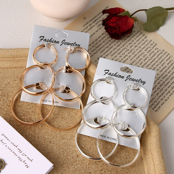 Fashion Iron Alloy Geometric Hoop Earrings Set For Women With Electroplating Treatment