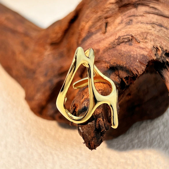 Fashion Irregular Geometric Stainless Steel Open Ring With Electroplating And Heart Shape Design