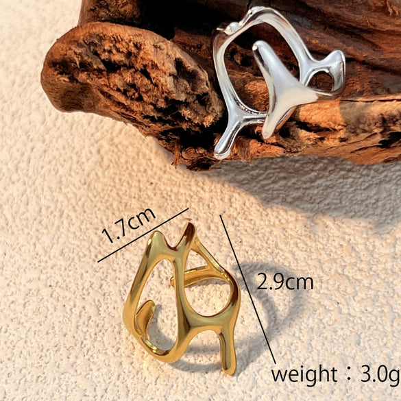 Fashion Irregular Geometric Stainless Steel Open Ring With Electroplating And Heart Shape Design