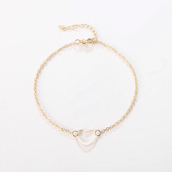 Fashion Jewelry All Match Hollow Love Pendant Anklet Bracelet Simple Single Layer Anklet For Women Made Of Alloy With Heart Shape