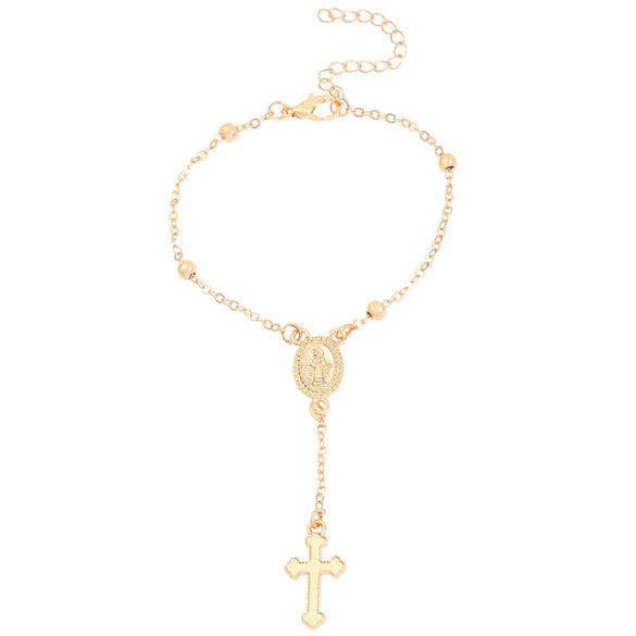 Fashion Jewelry Alloy Geometric Beaded Cross Pendant Electroplated Unisex Bracelet