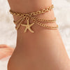 Fashion Jewelry Alloy Heart Shaped Chain Tassel Snake Pendant Three Layer Anklet For Women