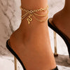 Fashion Jewelry Alloy Heart Shaped Chain Tassel Snake Pendant Three Layer Anklet For Women