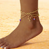 Fashion Jewelry Alloy Heart Shaped Chain Tassel Snake Pendant Three Layer Anklet For Women