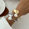 Fashion Jewelry Alloy Imitation Pearl Irregular Geometric Opening Bracelet For Women With Electroplating