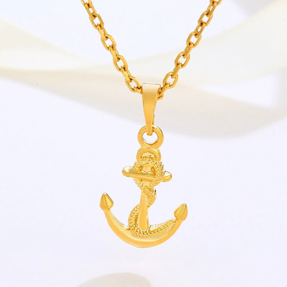 Fashion Jewelry Alloy 24K Gold Plated Cold Style Cross Anchor Pendant