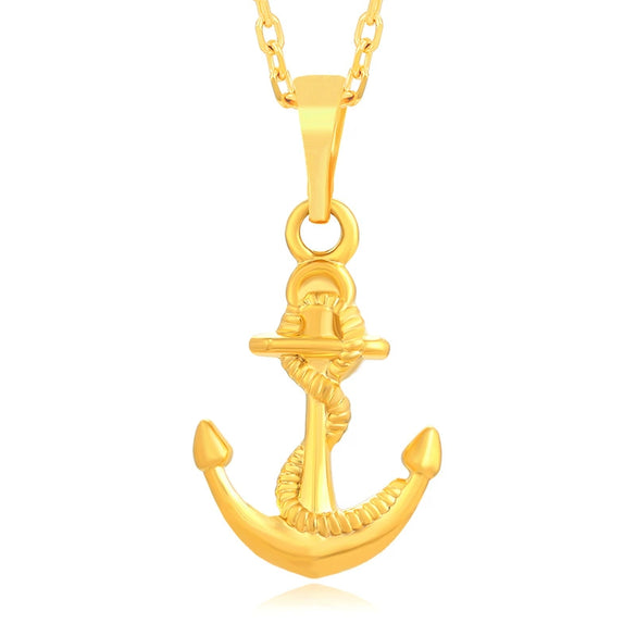Fashion Jewelry Alloy 24K Gold Plated Cold Style Cross Anchor Pendant
