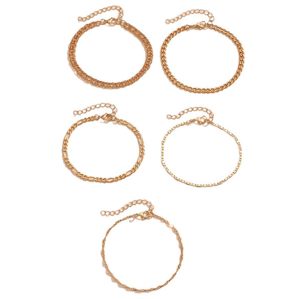 Fashion Jewelry Alloy Multilayer Metal Chain Geometric Snake Chain Beach Anklet Fivepiece Set For Women