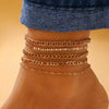Fashion Jewelry Alloy Multilayer Metal Chain Geometric Snake Chain Beach Anklet Fivepiece Set For Women
