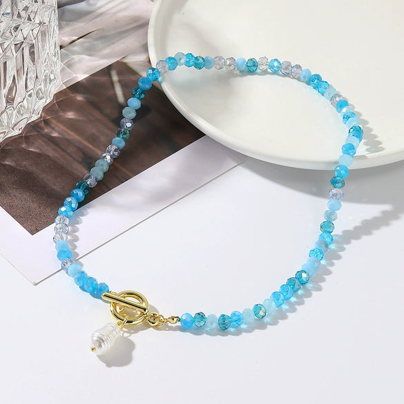 Fashion Jewelry Artificial Crystal Geometric Drop Shape Electroplated Ball Chain Women's Necklace
