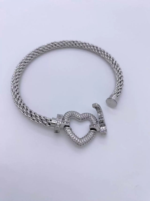 Fashion Jewelry Copper Microinlaid Zircon Geometric Love Bracelet With Electroplating