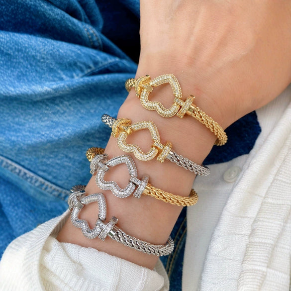 Fashion Jewelry Copper Microinlaid Zircon Geometric Love Bracelet With Electroplating