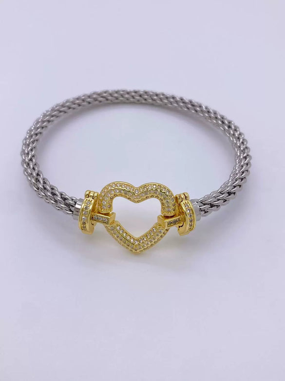Fashion Jewelry Copper Microinlaid Zircon Geometric Love Bracelet With Electroplating