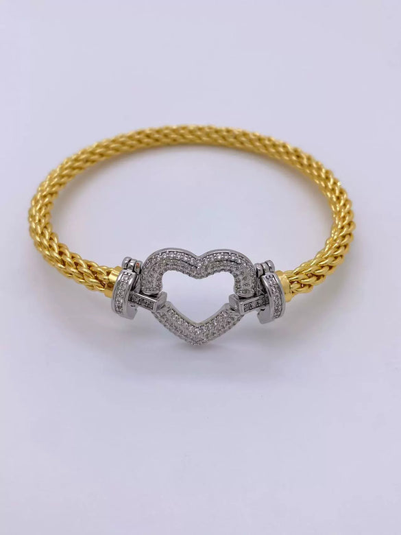 Fashion Jewelry Copper Microinlaid Zircon Geometric Love Bracelet With Electroplating