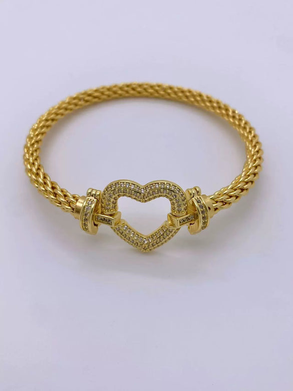 Fashion Jewelry Copper Microinlaid Zircon Geometric Love Bracelet With Electroplating