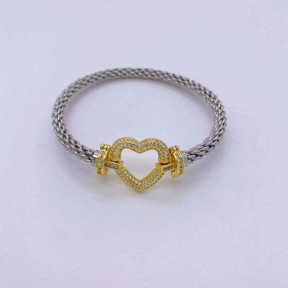 Fashion Jewelry Copper Microinlaid Zircon Geometric Love Bracelet With Electroplating
