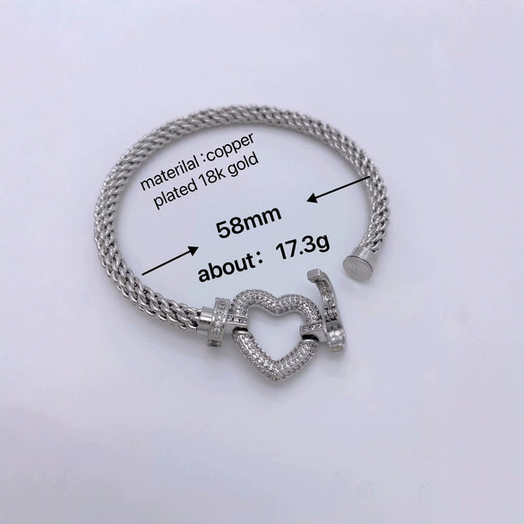 Fashion Jewelry Copper Microinlaid Zircon Geometric Love Bracelet With Electroplating