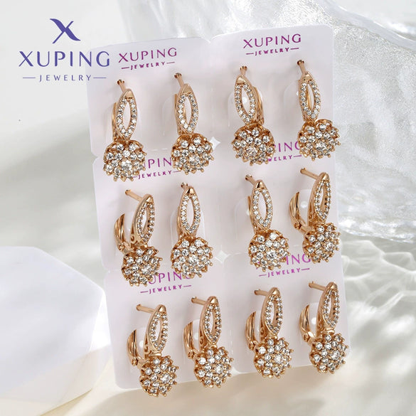 Fashion Jewelry Gold Plated Earrings For Women Geometric Shape Flower Design Electroplated Highend