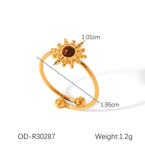 Fashion Jewelry Inlaid Tiger Eye Stone Geometric Ring Titanium Steel Stainless Steel Vacuum Electroplated Set With Gems For Women