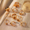 Fashion Jewelry Inlaid Tiger Eye Stone Geometric Ring Titanium Steel Stainless Steel Vacuum Electroplated Set With Gems For Women