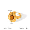 Fashion Jewelry Inlaid Tiger Eye Stone Geometric Ring Titanium Steel Stainless Steel Vacuum Electroplated Set With Gems For Women